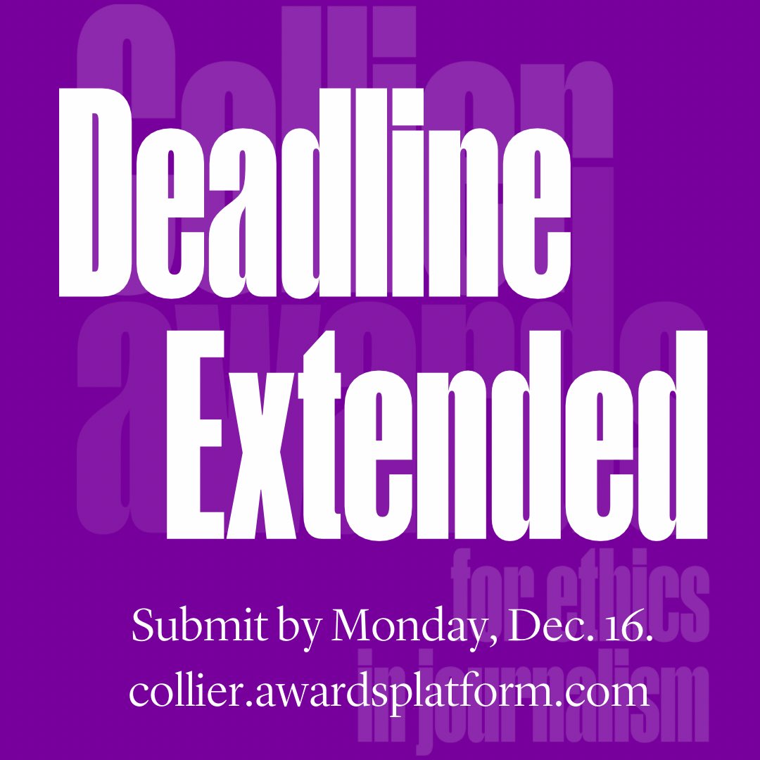 We thought you could use a few more days to get your submissions in 👩‍💻 

We’re extending our submission deadline for the Collier Awards to MONDAY, DEC 16. If you missed yesterday’s deadline or were on the fence about submitting, now’s your chance! Get started at link in bio.