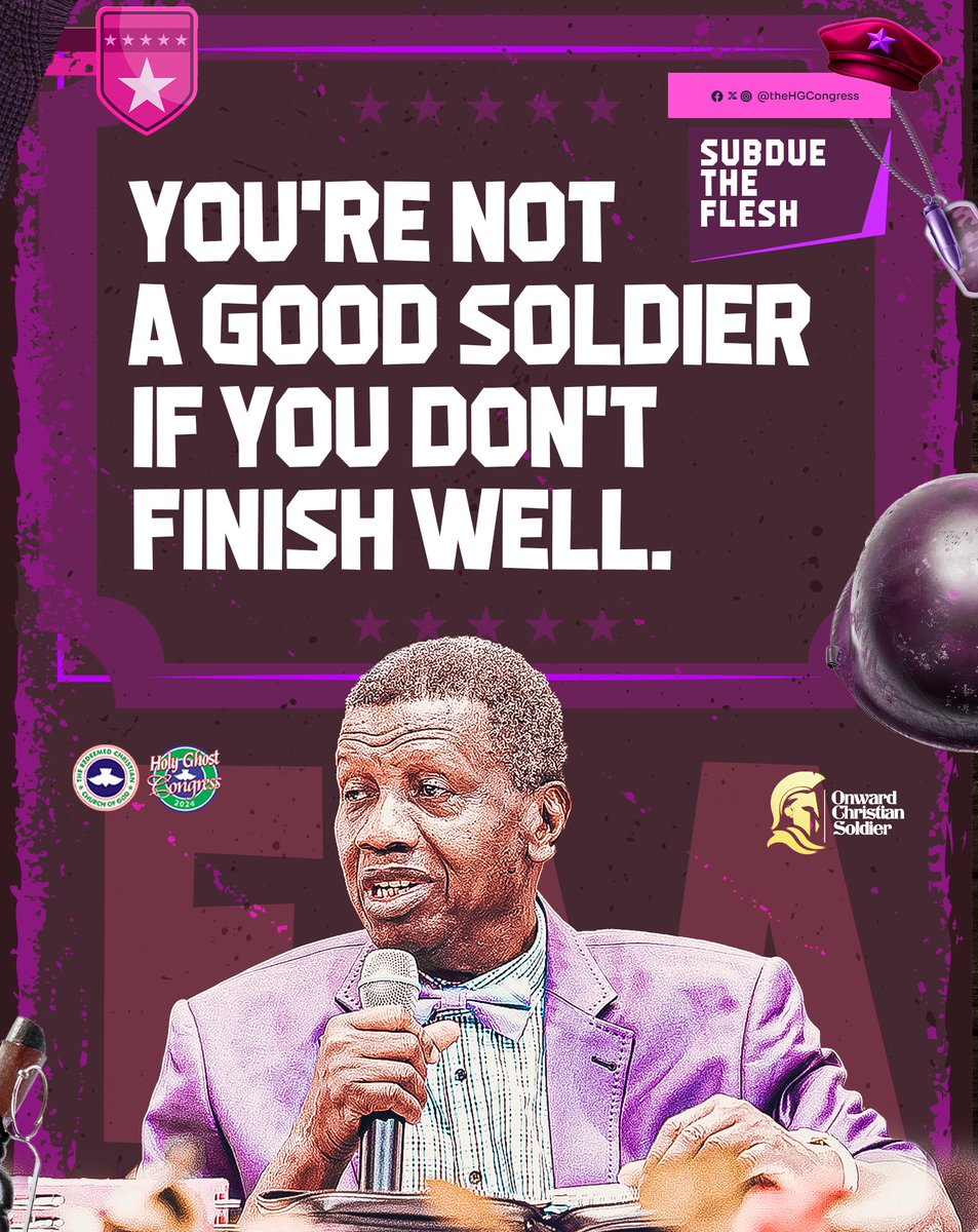 You're not a good soldier if you don't finish well.

Day 2
#HGC2024
#OnwardChristianSoldier