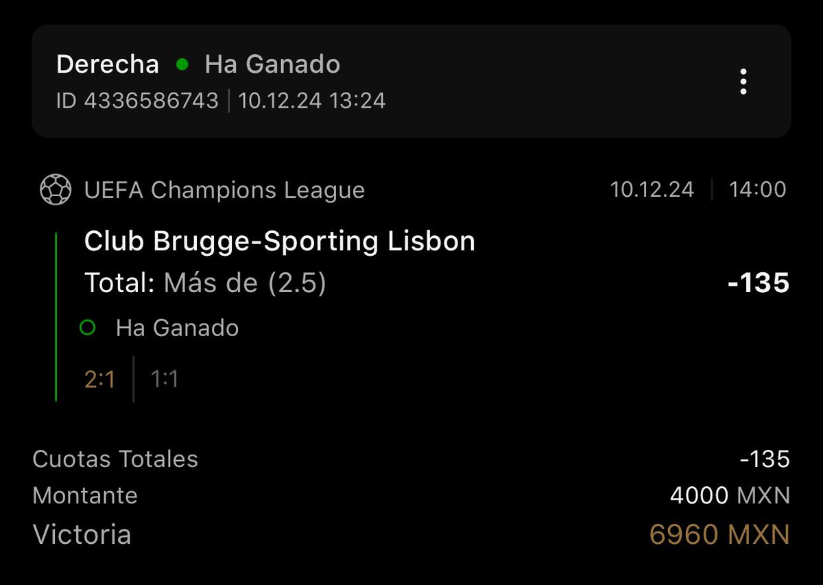 playerpicksmx's tweet photo. ✅Over 2.5 -135
Esta fue la otra apuesta que envié al Telegram.
Se cortó la racha, pero vamos de 6-2 últimos 8 picks. No se agüiten que así es esto.
#DecemberFest 🎄 https://t.co/UPlP945hPU