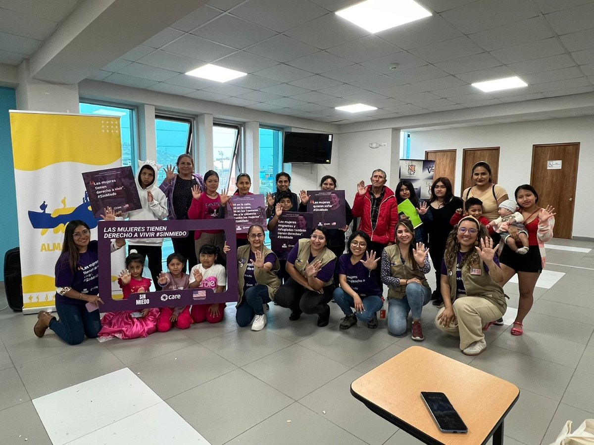 CAREenPeru's tweet photo. #AlmaLlanera En el marco del Día Internacional de la Eliminación de la Violencia contra la Mujer, se llevaron a cabo actividades en Lima, La Libertad, Tumbes y Piura, con el objetivo de visibilizar la importancia de esta fecha. #SinMiedo 💪💜  @StatePRM 

#25N #AlmaLlanera #CAII https://t.co/EM5sRjES0C