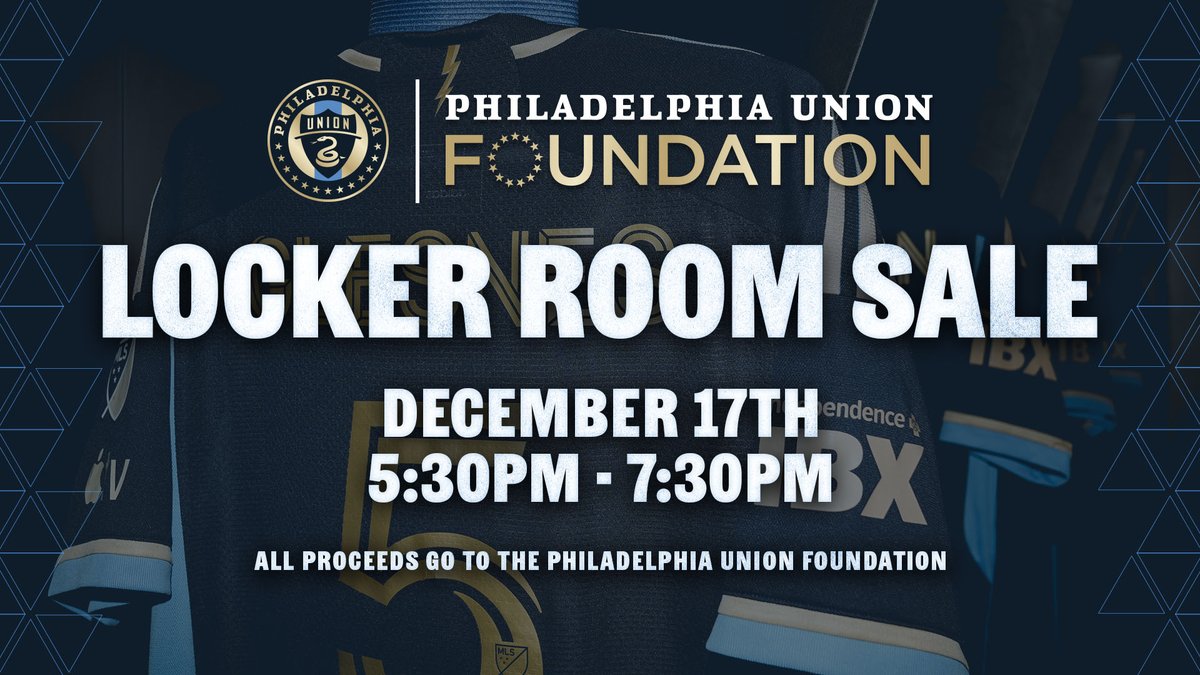 PhilaUnion's tweet photo. Player-worn gear will be up for grabs at our Locker Room Sale on 12/17 at Subaru Park!

All proceeds will benefit @philaunion_fdn!

RSVP ➡️ https://t.co/AZH8opRsSz

#DOOP https://t.co/g8aCZNoxJB
