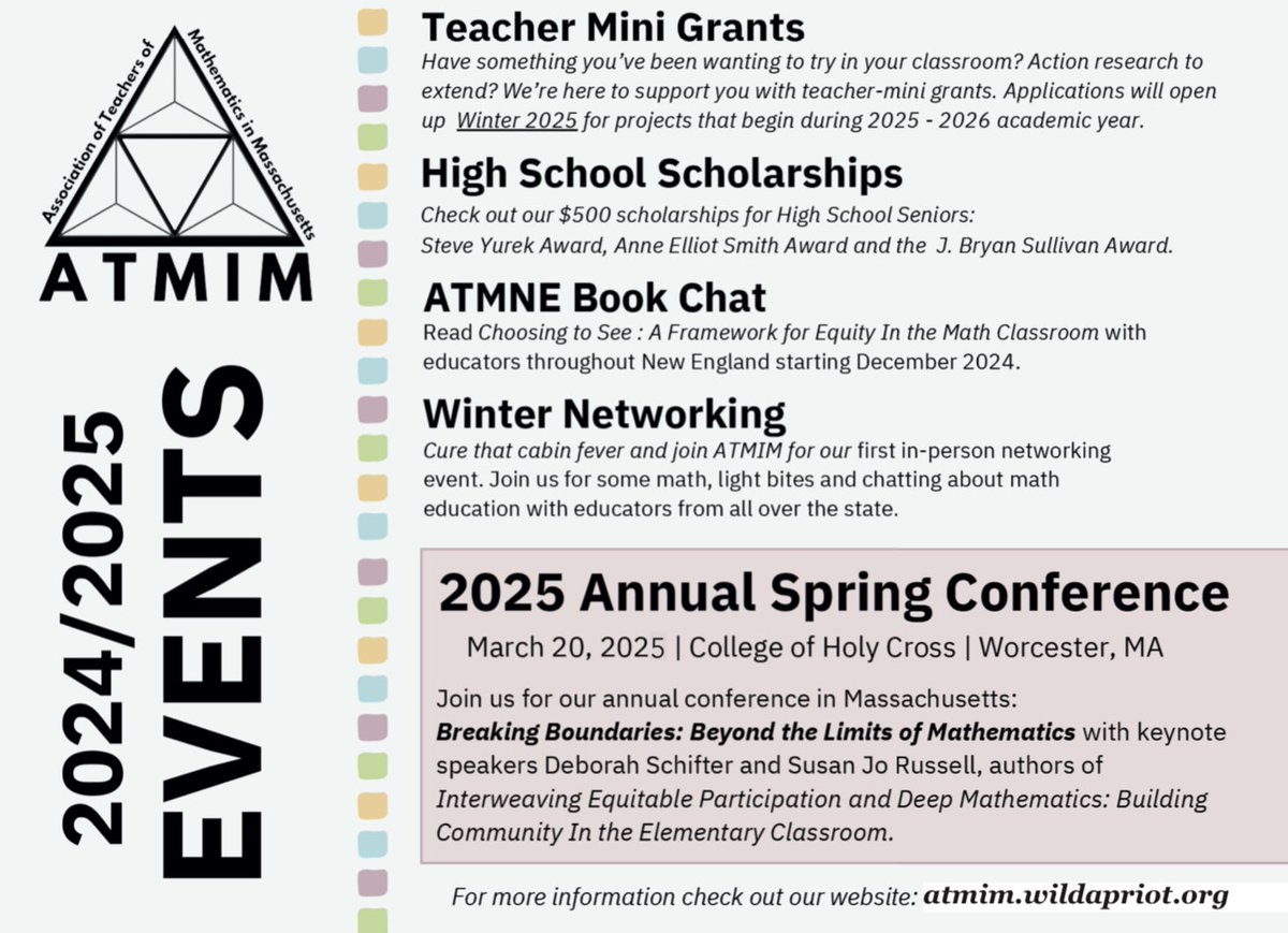 Last Call for Proposals!
ATMIM is now accepting proposals for presentations at our Spring Conference. Please consider sharing your ideas and submitting your speaker proposal form.
The due date to submit a proposal is Friday, December 13th, 2024.  docs.google.com/forms/d/e/1FAI…