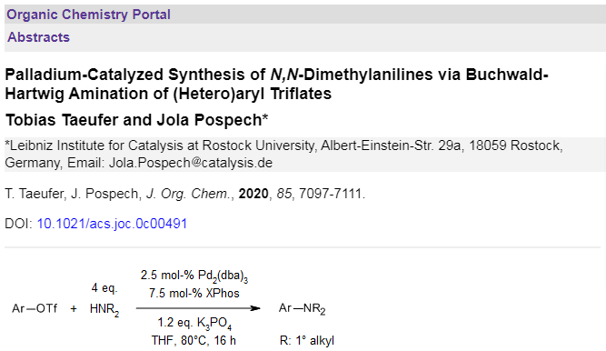 organic_portal's tweet photo. https://t.co/Xt89aYUyxO
A palladium-catalyzed C-N bond formation between dialkylamines (incl. dimethylamine) and aryl triflates https://t.co/8EKpqF8Llh