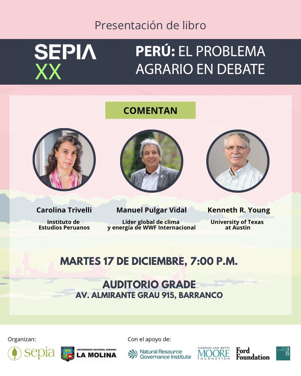 SEPIArural's tweet photo. Presentación del libro SEPIA XX: Perú, el problema agrario en debate📚

Lxs invitamos a conocer las investigaciones publicadas en esta edición sobre los siguientes tres ejes: (1/3) https://t.co/J8e2UZ1xXH