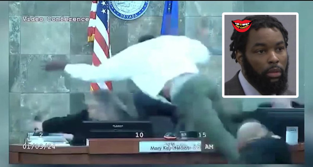 SaycheeseDGTL's tweet photo. Deobra Redden was sentenced to 26 to 65 years in prison for jumping over a bench to attack a judge in a Las Vegas courtroom. 

He will be eligible for parole in the 2050s. https://t.co/A87RJq1qjZ