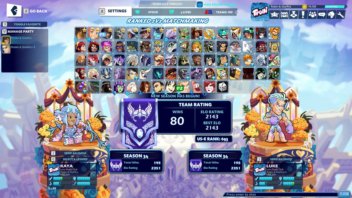 hanelle_x's tweet photo. New peak for ranked 2โs with the amazing @RathSZN ๐
Turns out being in person and not dealing with cross region play is amazing! ๐
#brawlhalla #brawlhallaranked #brawlhallaranked2s #streamer #twitchstreamer https://t.co/3qa5g8YFtO