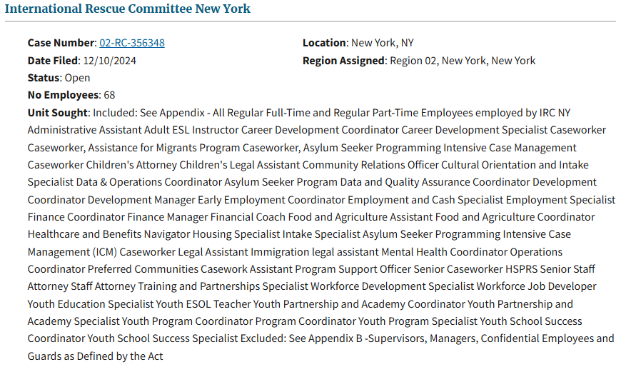 UnionElections's tweet image. NEW: 68 non-profit workers for the International Rescue Committee in NYC are unionizing with @OPEIU @opeiu153.