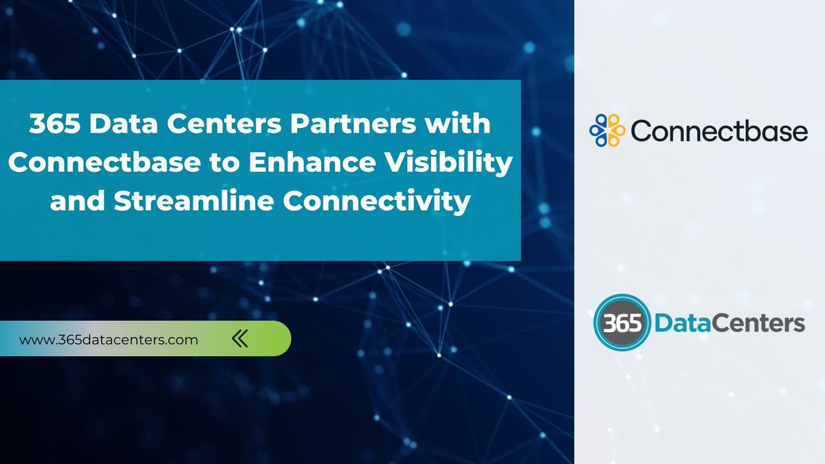 365datacenters's tweet image. #365DataCenters is proud to announce our new partnership with #Connectbase! This collaboration will provide greater visibility of our infrastructure to customers and partners. Read more: 365datacenters.com/365-data-cente… #DataCenter #Data #Technology #Cloud #Connectivity #Infrastructure