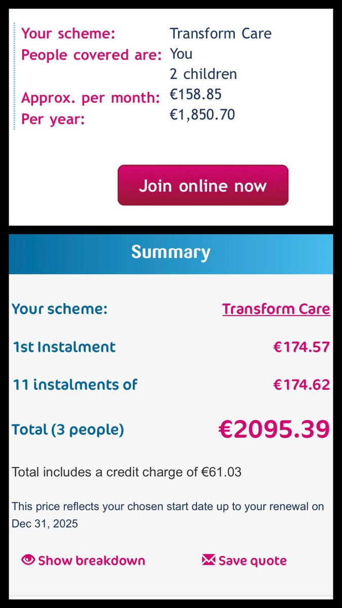 LarWright's tweet photo. Hi @LayaHealthcare, can you explain why there is such a difference between the quote you give online/via email, and what I end up with when I use “join online now” link? The discrepancies on all these figures don’t make any sense? Lifetime Community loading doesn’t apply to me. https://t.co/JTLobuzkp1