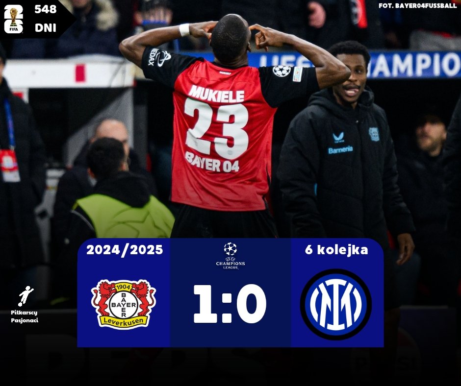 wofutbolu's tweet photo. #B04INT
❗Czy to jeszcze zeszły sezon? Bayer znów trafia w końcówce meczu i zwycięża z Interem❗
🇩🇪 Bayer Leverkusen 1:0 Inter 🇮🇹
⚽ Nordi Mukiele 90' https://t.co/jn8XgoZTtP