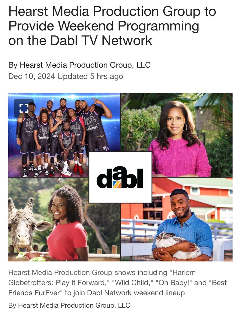 New Partnership Alert – <a href="/HearstMPG/">Hearst Media Production Group</a> and the <a href="/DablNetwork/">Dabl</a>… A great combination! Watch for our three-hour weekend E/I programming block, Sunday mornings beginning Jan. 5 (check your local listings).