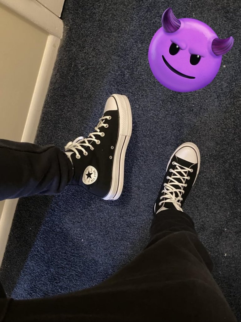 "Using a spell to transform some loser into these black converse is hella fun! Incase ya wonder. Yeah, he can feel, smell, taste, and is heightened a heck of a lot. He can even see, when my feet aren't on top of his insoles face" #inanimatetransformation #inanimatetf #shoetf