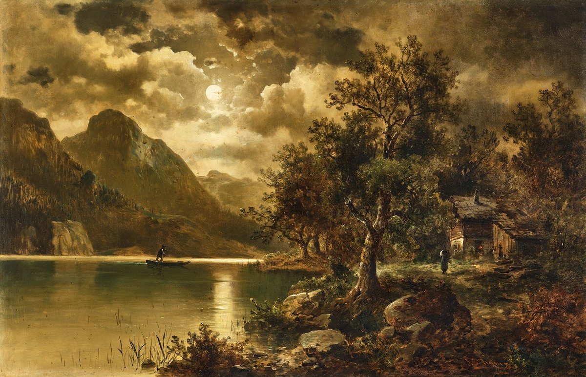 lambda__chi's tweet image. A moonlit night on the lakeside
Josef Thoma (Austrian, 1828–1899)