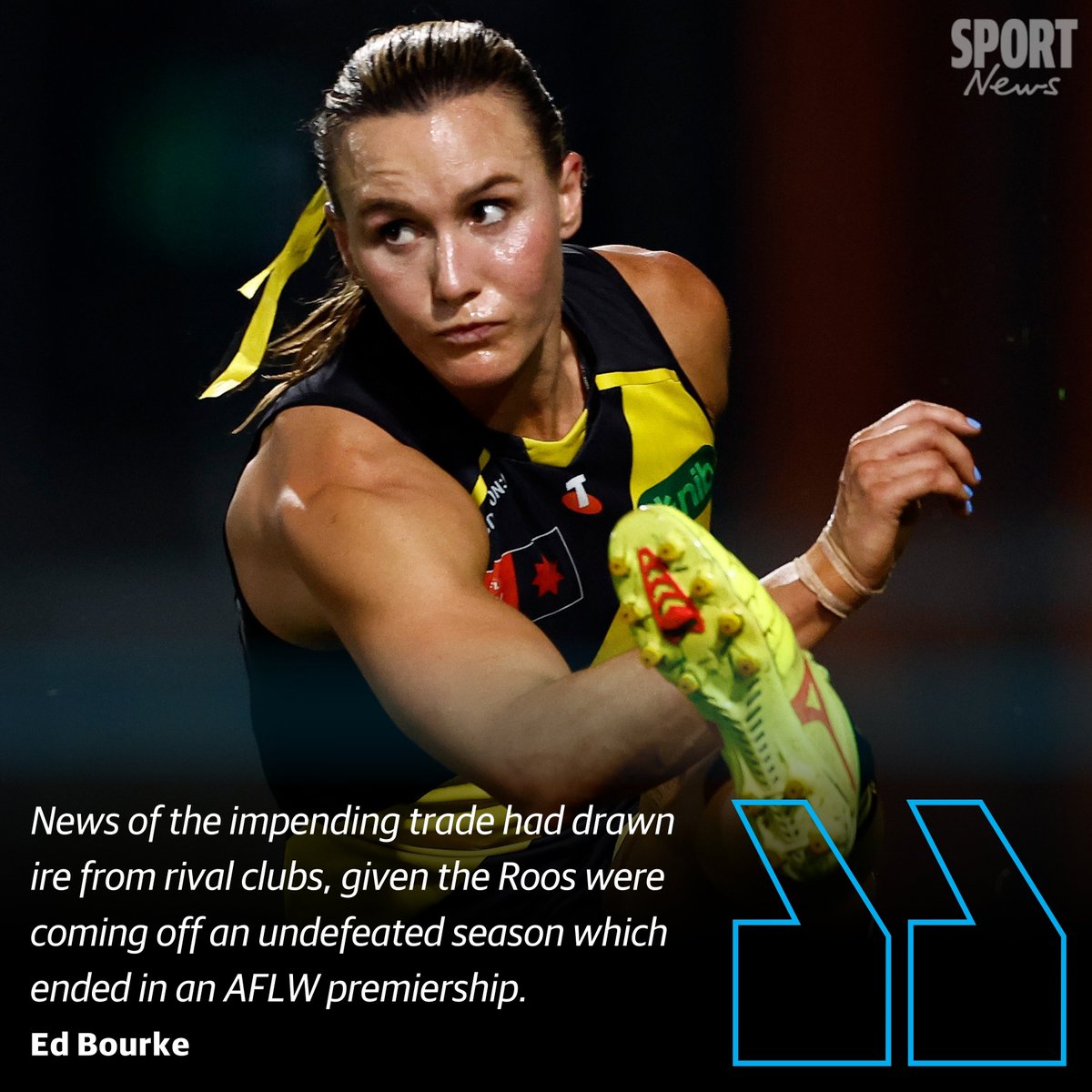 superfooty's tweet photo. Rival #AFLW clubs have been left unhappy after premier North Melbourne pulled off a trade heist. 

@edbourke6 reports 👉https://t.co/1A0WcmXpbG https://t.co/swqBYfoArF