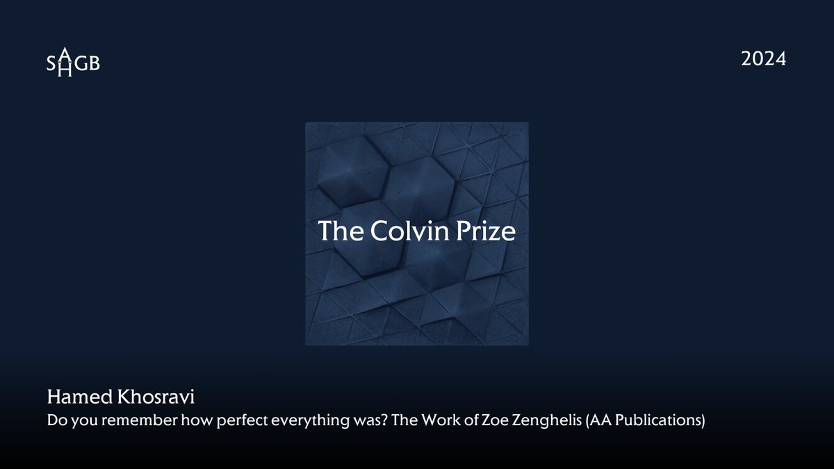 SAHGB (@thesahgb) on Twitter photo Hamed Khosravi (<a href="/Hamed__Khosravi/">Hamed Khosravi</a>) has been presented with the Colvin Prize for 2024. The Colvin Prize is awarded annually to the author or authors of an outstanding work of reference that relates to the field of architectural history, broadly conceived.
sahgb.org.uk/awards-2024 Hamed Khosravi (<a href="/Hamed__Khosravi/">Hamed Khosravi</a>) has been presented with the Colvin Prize for 2024. The Colvin Prize is awarded annually to the author or authors of an outstanding work of reference that relates to the field of architectural history, broadly conceived.
sahgb.org.uk/awards-2024