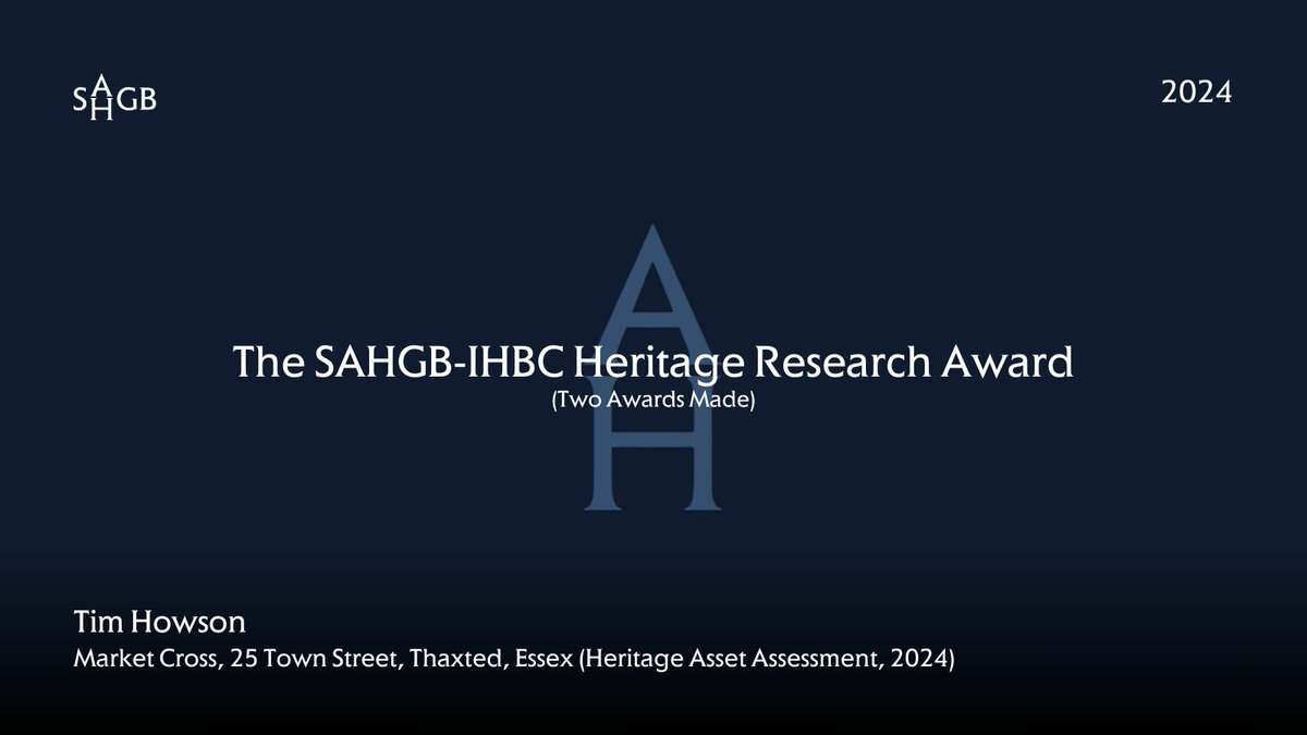 Tim Howson, alongside Dr Christian Clarkson and Nicholas Uglow, has been presented with the SAHGB-IHBC Heritage Research Award for 2024 <a href="/IHBCtweet/">IHBC</a>. The Award celebrates the quality of research produced by colleagues in heritage and conservation practice.

sahgb.org.uk/awards-2024