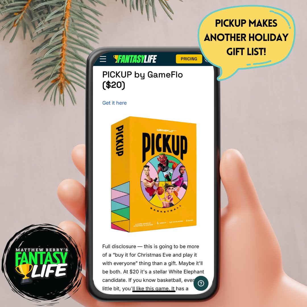 We're celebrating another big win - thanks to @mbfantasylife for featuring PICKUP 🏀 card game on his Holiday Gift Guide!

PICKUP is the ultimate gift - grab your copy today <a href="/amazon/">Amazon</a> or @target! Link in bio 😄

hashtag#holidays hashtag#giftguide hashtag#amazonfinds hashtag#target