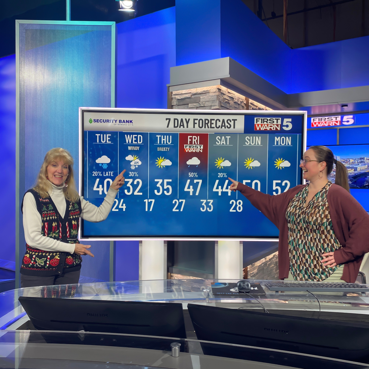 fschimney's tweet photo. We got a tour of KCTV5 today! We think MJ may have a future in weather 🤩...she looks like a real meteorologist up there! https://t.co/eWsto7bco2