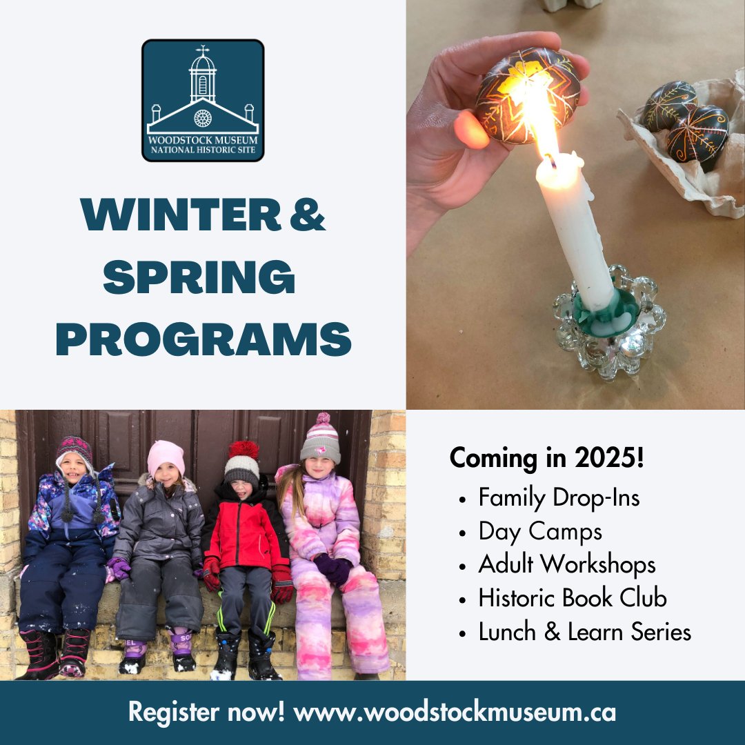 Register now for winter and spring programs at the Woodstock Museum 🎉  

Check out our upcoming programs for 2025 including PA Day and March Break camps, adult workshops, family drop-ins and more: bit.ly/3IWYfzr