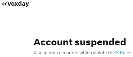RestoreVoxDay's tweet photo. @PastorBKnight @Vox_Day Vox Day's twitter account is actually @voxday, which, if you click on it, you'll see it's still suspended.
https://t.co/9mmbnaXT8s https://t.co/CYZyYjNAto