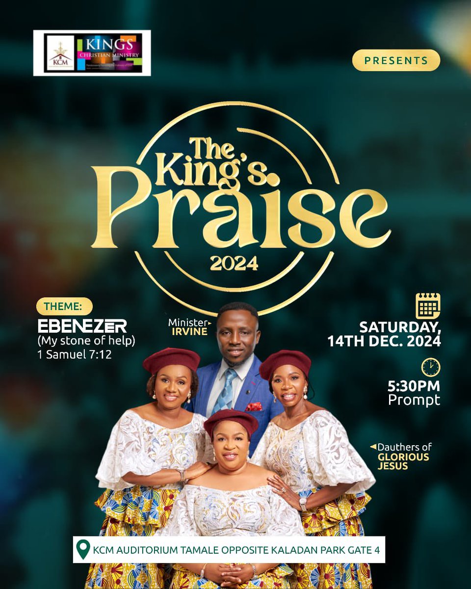 TAMALE……..🔥🔥

We’re happy to join the Kings Christian Ministry for this year’s King’s Praise in Tamale, at the KCM auditorium, opposite Kaladan park (Gate 4). 

We’ve been praying into Saturday and we can’t wait to meet you all. Come let’s praise our King. See you soon.