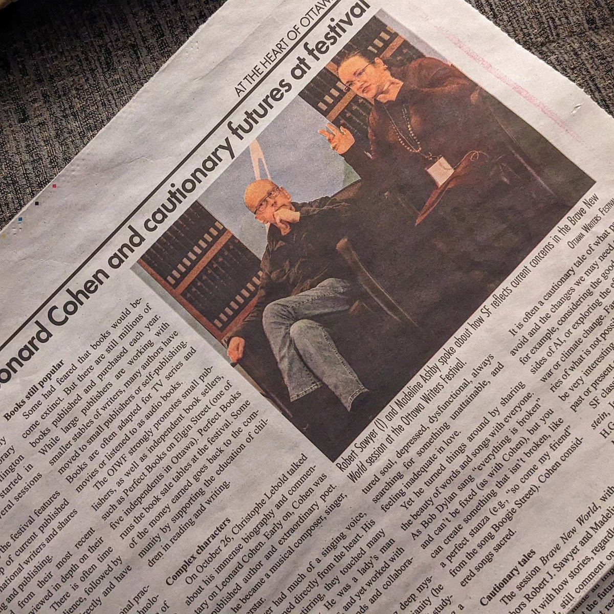 Matt Moore (@mattmoorewrites) on Twitter photo Great seeing friends <a href="/RobertJSawyer/">Robert J. Sawyer</a> & <a href="/MadelineAshby/">Madeline Ashby</a> get coverage in my local community paper <a href="/centretownbuzz/">Centretown Buzz</a> for their panel on how #scifi doesn't predict the future but reflect the present at <a href="/Writersfest/">Ottawa Writers Festival</a> back in October. (Link to article in comments.) Great seeing friends <a href="/RobertJSawyer/">Robert J. Sawyer</a> & <a href="/MadelineAshby/">Madeline Ashby</a> get coverage in my local community paper <a href="/centretownbuzz/">Centretown Buzz</a> for their panel on how #scifi doesn't predict the future but reflect the present at <a href="/Writersfest/">Ottawa Writers Festival</a> back in October. (Link to article in comments.)