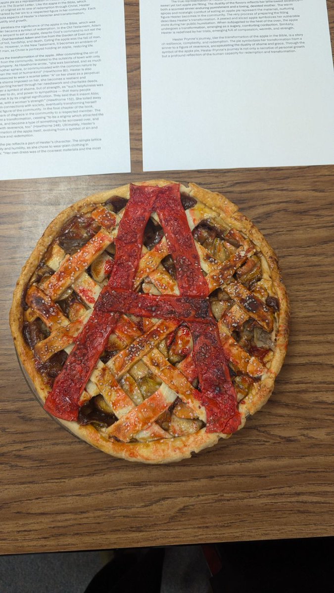 OPSCentralHigh's tweet photo. Students in Mrs. Porter’s AP Language and Composition class brought The Scarlet Letter to life today during a gallery walk!  Tasked with designing their own version of the iconic "A," each student created a unique interpretation to represent a key argument in the novel. https://t.co/WBVCAk2Itf