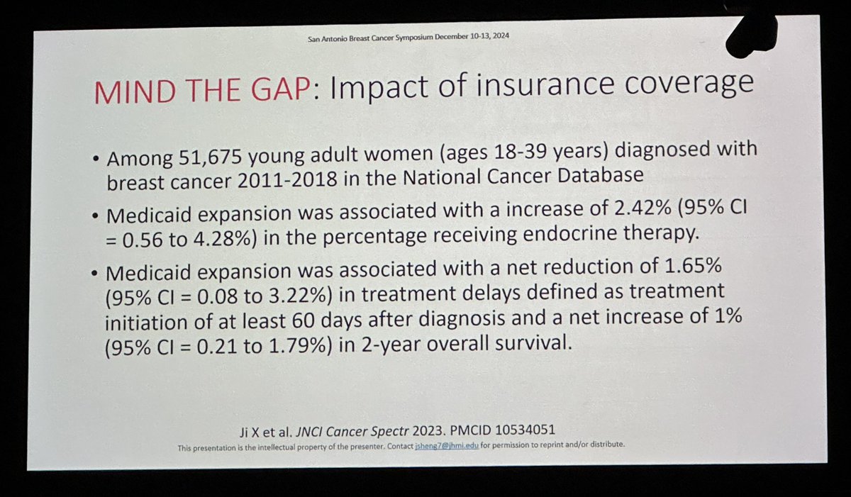 tmprowell's tweet photo. #SABCS24 #bscm #OncTwitter
@JenniShengMD: In 🇺🇸, 41 states & DC have had Medicaid expansion. Expansion was associated with greater odds of patients w/ #breastcancer receiving endocrine therapy, fewer treatment delays, & improved 2y overall survival.
Other 10 states 👀⏳… https://t.co/BzjSpwBnJy