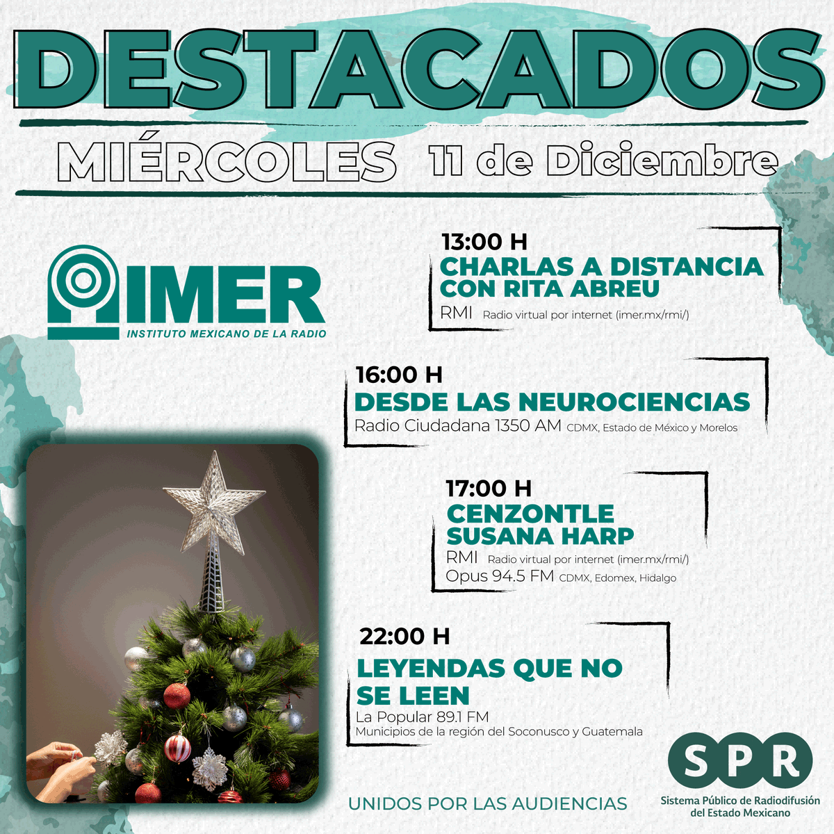 SPRMexico's tweet photo. Este miércoles, en #LeyendasQueNoSeLeen:
📚El origen del árbol de Navidad
📚La malvada sirena
📚El árbol del amor
📚Las campanas de Navidad
📚Los Huicholes y el maíz
🗓️11 de diciembre⏰22:00h en @LaPopular_imer, una emisora del @imerhoy por el📻#891FM
#UnidosPorLasAudiencias https://t.co/fh9zMUtvVK