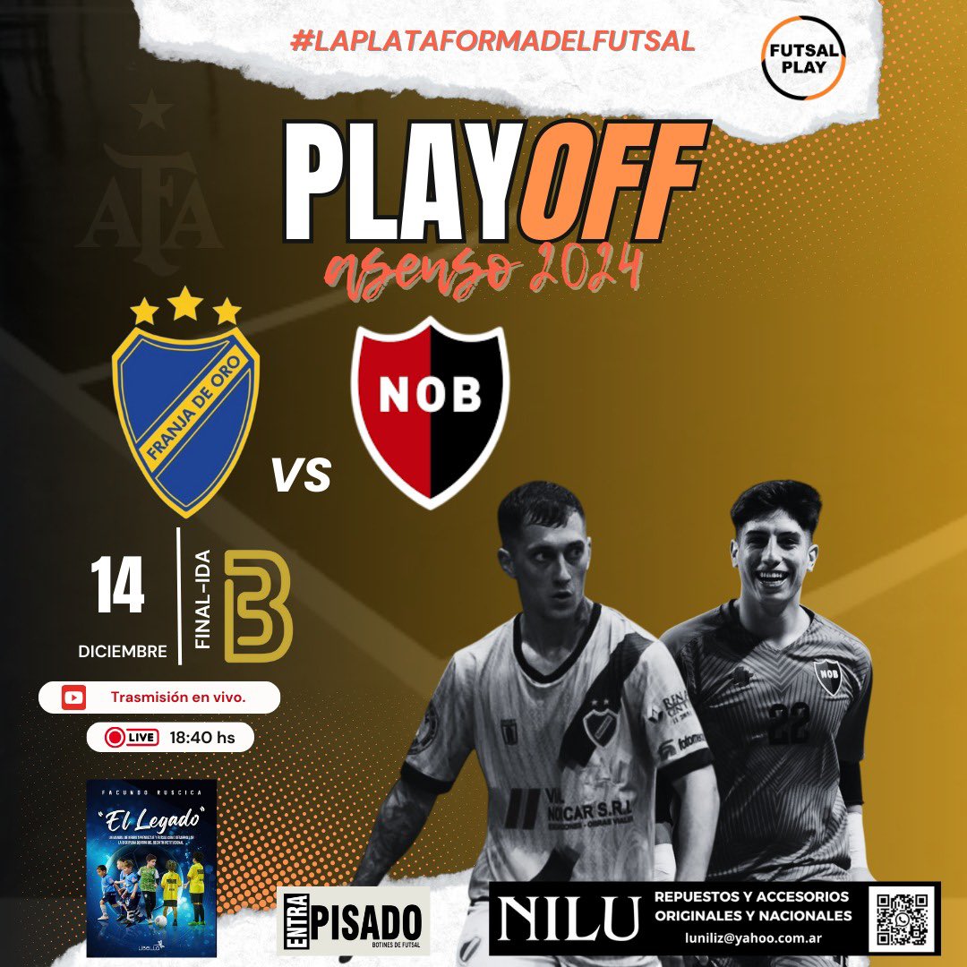FutsalPlayTv's tweet photo. ¡VAMOS A ESTAR CUBRIENDO LA PRIMER FINAL ENTRE FRANJA DE ORO Y NEWELL'S POR EL ASCENSO! 🤩 https://t.co/xIiwCk6BWP