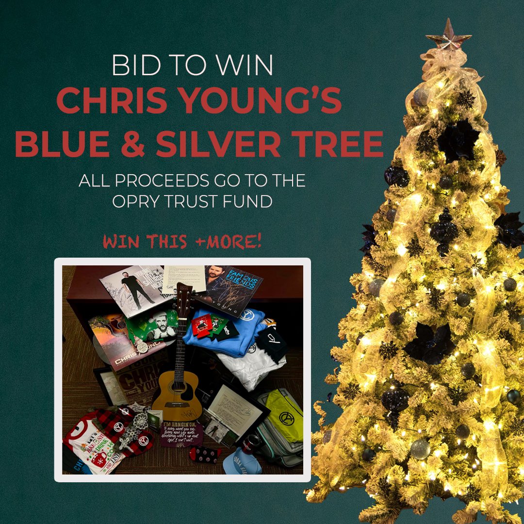 ChrisYoungMusic's tweet photo. Bid to win a Blue &amp; Silver Christmas tree + prize package from Chris! All proceeds go to the Opry Trust Fund. 

https://t.co/GQIZJcMdIL https://t.co/MdefqY1Aoz