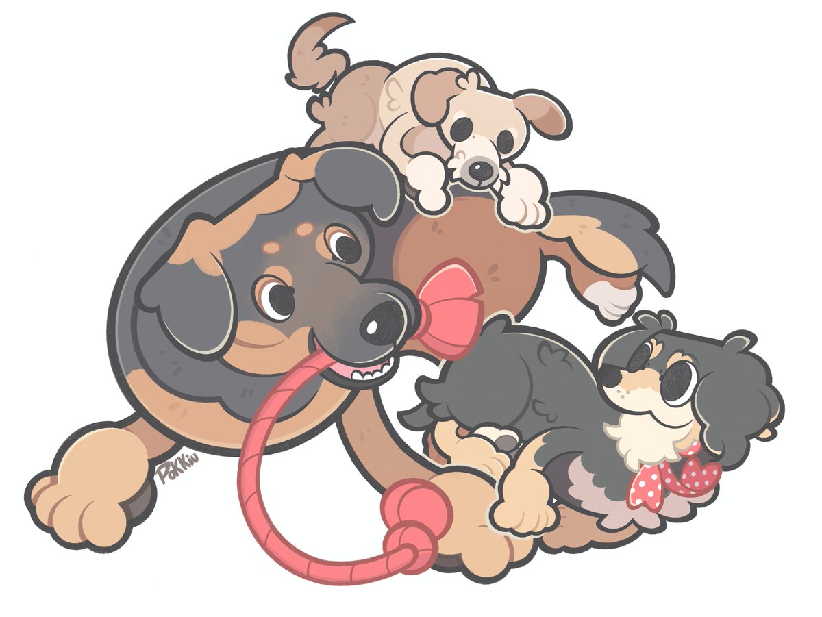 Triple Pet Commission for Leopoldo C.🐶  
Thank you so much!!  

Tuto, Zury and Trewa (the dog with the red bow). Although Trewa passed away, In this commission I was able to make her meet Tuto and Zury ( the actual bbies)  #petart #pets #petsart