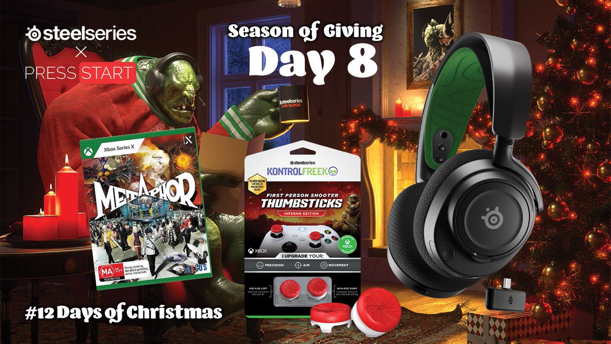 SteelSeriesANZ's tweet photo. 🎄Day 8 of the SteelSeries ANZ x @PressStartAU #12DaysOfChristmas competition!🎄 

Enter today to win a @SteelSeries Arctis Nova 7X, @KontrolFreek Inferno Thumbsticks, and a copy of Metaphor: ReFantazio for Xbox!👑

Enter here ⤵️
https://t.co/vpvFQiOhbF (ANZ only) https://t.co/cB6D772Qgg
