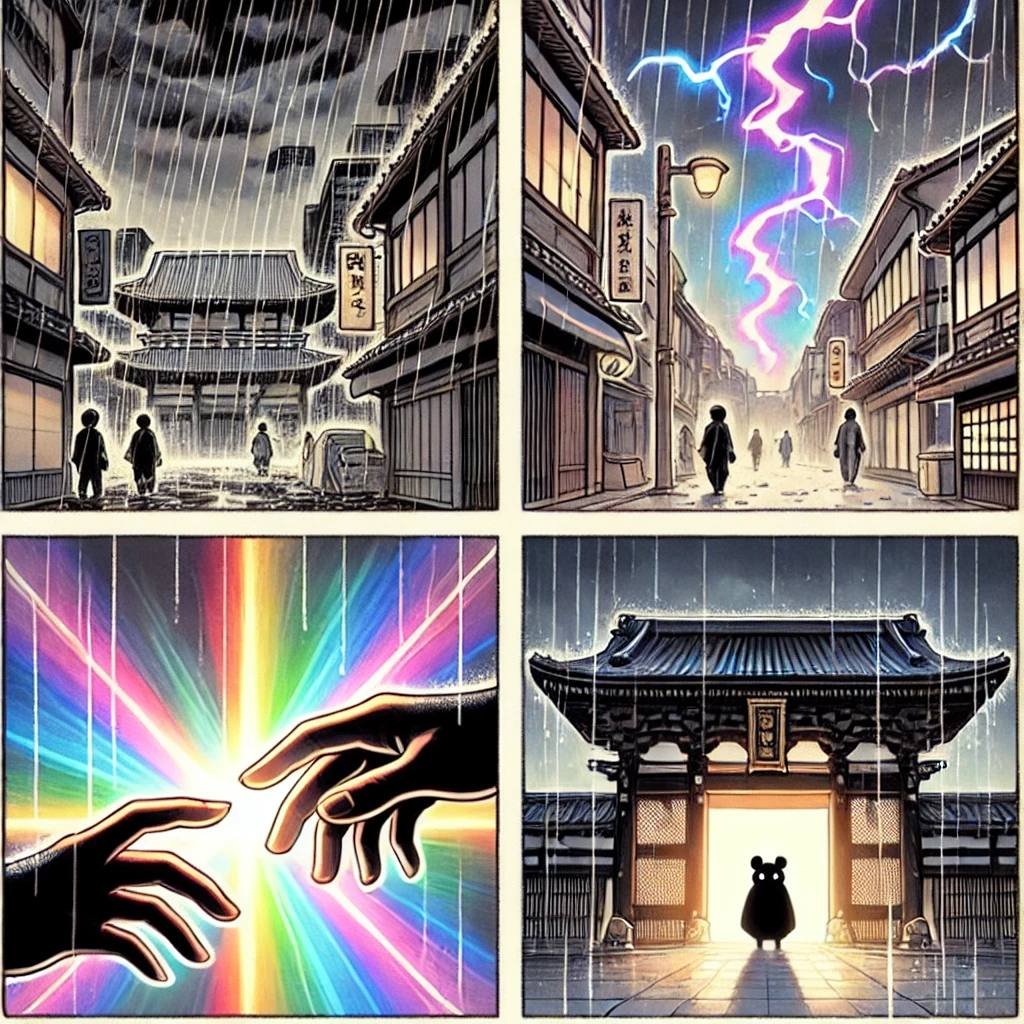ChienAlan1's tweet photo. It's also a rainy day.....
In this age, people just walk into the rain because they don't have umbrella!
Suddenly, A big thunder hit to the ground!
A magic golden HODLER is appeared!!!
Two of golden hand get touched!

Who is the mysterious guy standing in the front of temple🛕?

Stay tuned, To be continue...

#MewMew #KRC20 #Kaspa