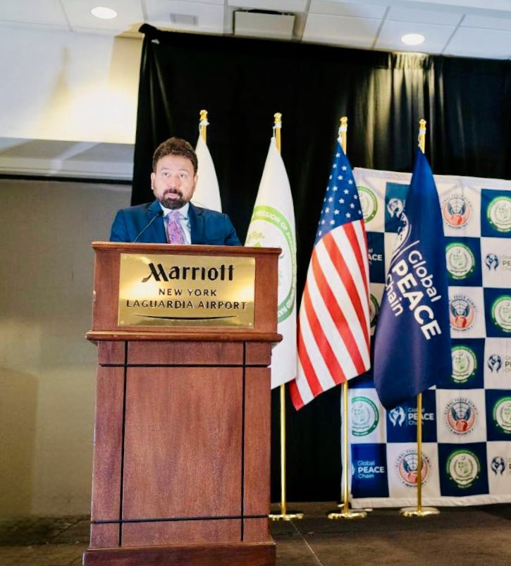 PakinNewYork's tweet photo. CG @atozai participated in Global Peace Summit New York ‘24, organized by Global Peace Chain, featuring 120 delegates from 70 nationalities. In his remarks he commended the initiative &amp; reaffirmed🇵🇰's dedication to youth empowerment,peacebuilding &amp; fostering global collaboration. https://t.co/WWPPgTxIkc