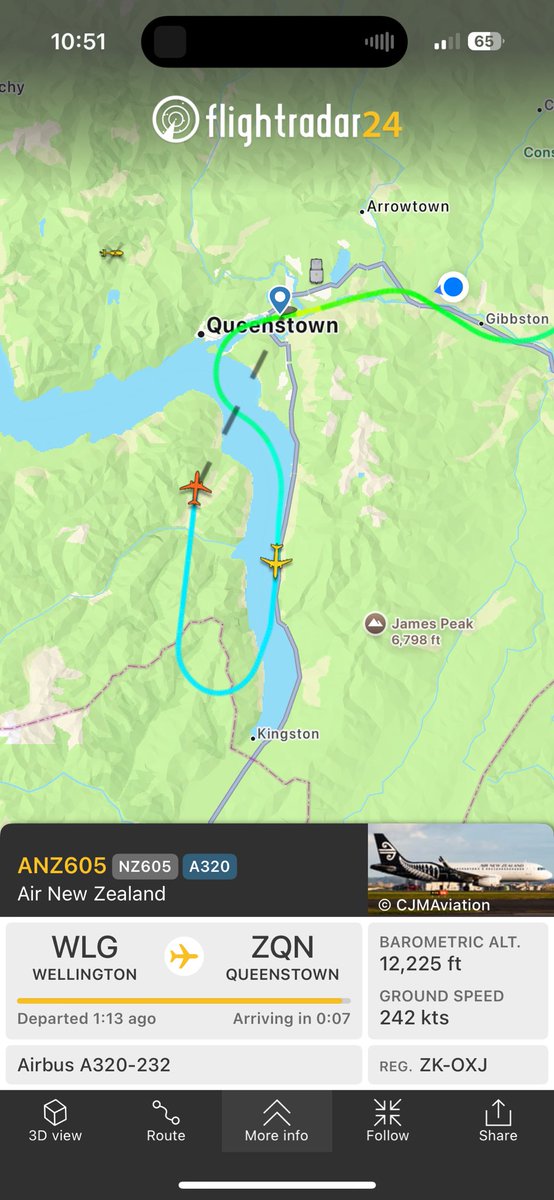 nickdowsett's tweet photo. @flightradar24 ANZ605 on approach to ZQN for its second attempt at landing earlier today. https://t.co/tC9GIc2R9Z