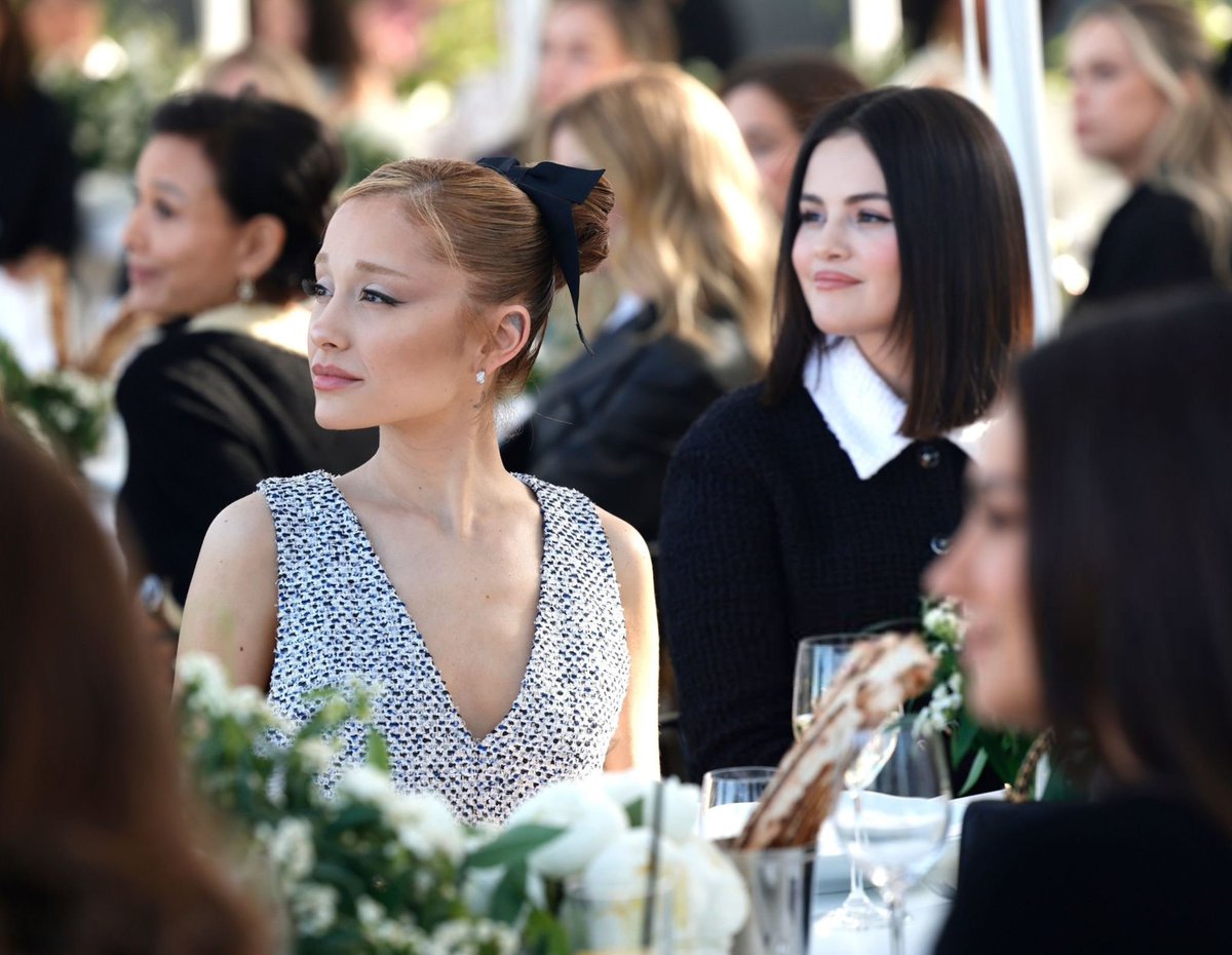 ArianaToday's tweet photo. ariana grande &amp; selena gomez at the academy women’s luncheon https://t.co/kBAoG55Hlb