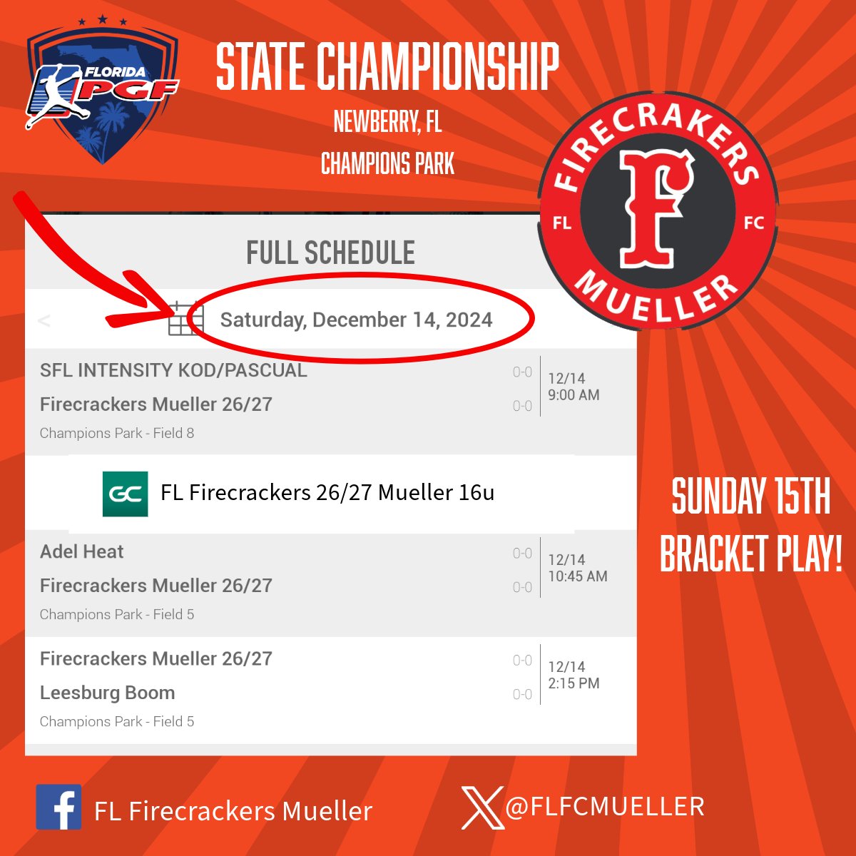 This weekend. Dec 14th and 15th. Watch the come back. OUR #firecrackers Are looking to bounce back strong after a rough outing last weekend. Don't miss out. Catch all the action on Gamechanger. 

FL FIRECRACKERS MUELLER 26/27 16U on GameChanger
 web.gc.com/teams/FKhxuRO1…