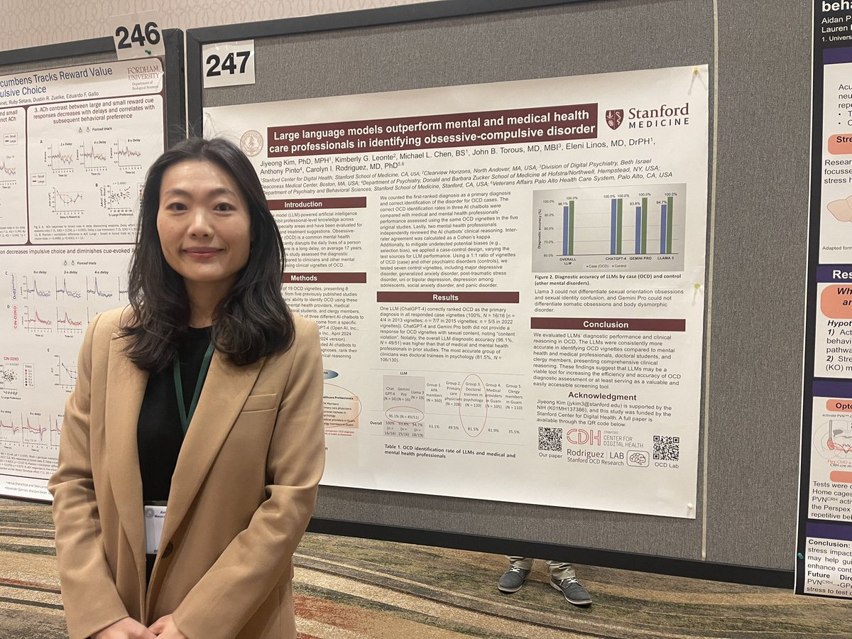Carolyn Rodriguez (@crodriguezmdphd) on Twitter photo Come check out <a href="/ACNPorg/">ACNP</a> poster T247 and say 👋 hi to <a href="/JKim_1003/">Jiyeong Kim, PhD, MPH</a> “Large Language Models Outperform Mental and Medical Health
Care Professionals in Identifying Obsessive-Compulsive Disorder” #ACNP2024 <a href="/StanfordMed/">Stanford Medicine</a> Come check out <a href="/ACNPorg/">ACNP</a> poster T247 and say 👋 hi to <a href="/JKim_1003/">Jiyeong Kim, PhD, MPH</a> “Large Language Models Outperform Mental and Medical Health
Care Professionals in Identifying Obsessive-Compulsive Disorder” #ACNP2024 <a href="/StanfordMed/">Stanford Medicine</a>