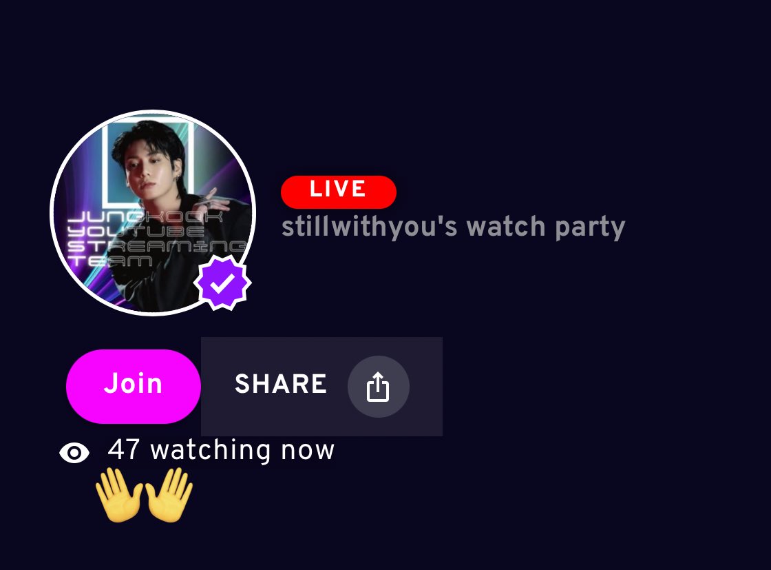 JungKook_Scener's tweet photo. Scener is back to normal after a technical issue at midnight. We apologize for any inconvenience. 
Join again, please.

stillwithyou's watch party https://t.co/ND2yssx0PA https://t.co/gu3pjHSl4E