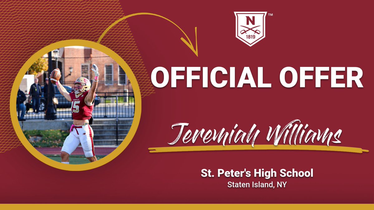 Jeremiah Williams (@jeremiahwi27130) on Twitter photo After a great conversation with <a href="/CoachPJ_Arcuri/">P.J. Arcuri</a> I’m blessed to receive my first college offer from <a href="/NorwichFB/">Norwich Football</a>
<a href="/CoachRobSica/">Robert Sica</a> <a href="/STP_Eagles/">Coach Mark DeCristoforo</a> <a href="/Principal_Cos/">Michael Cosentino</a> After a great conversation with <a href="/CoachPJ_Arcuri/">P.J. Arcuri</a> I’m blessed to receive my first college offer from <a href="/NorwichFB/">Norwich Football</a>
<a href="/CoachRobSica/">Robert Sica</a> <a href="/STP_Eagles/">Coach Mark DeCristoforo</a> <a href="/Principal_Cos/">Michael Cosentino</a>