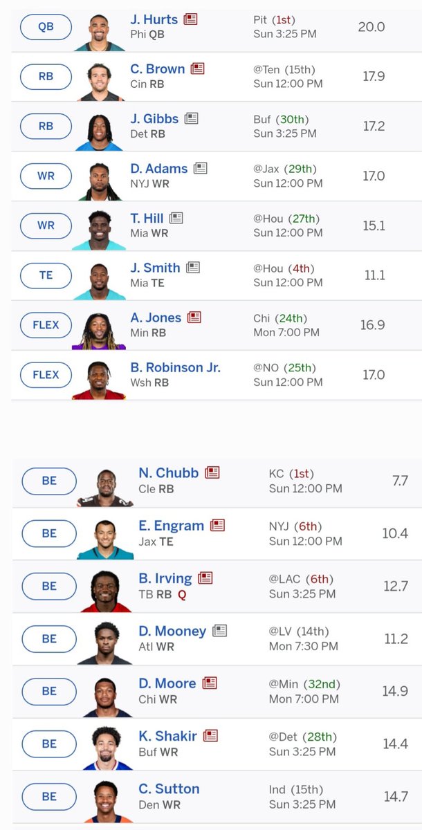 Ceaz37639818's tweet photo. @NFLFantasyEsp Nesecito su sabio consejo amigos con mi alineación para la S15 AYUDA !! jaja https://t.co/hOQIylxujw