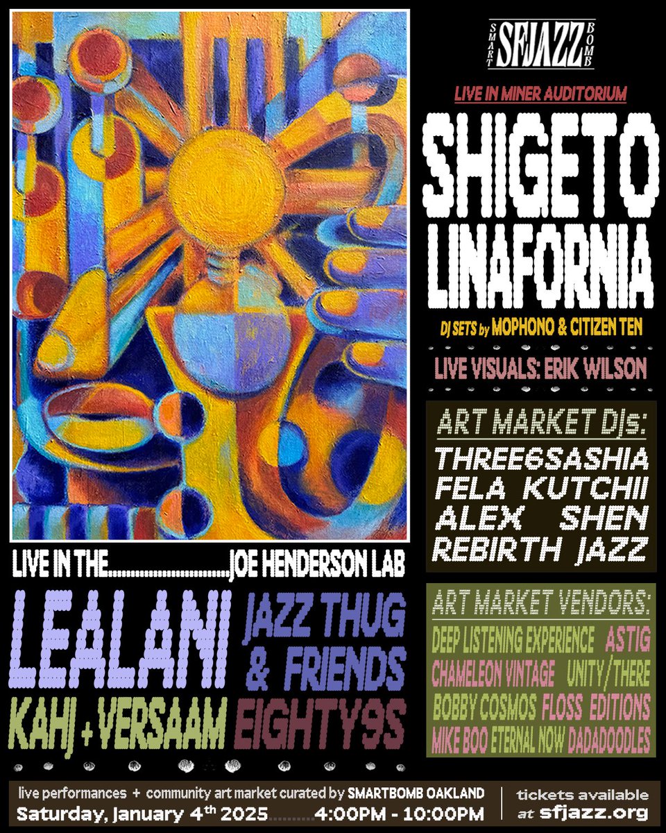 I’m performing in San Francisco for <a href="/SMARTBOMBOAK/">SMARTBOMB</a> <a href="/SFJAZZ/">SFJAZZ</a> January 4th!

tickets here: sfjazz.org/tickets/produc…