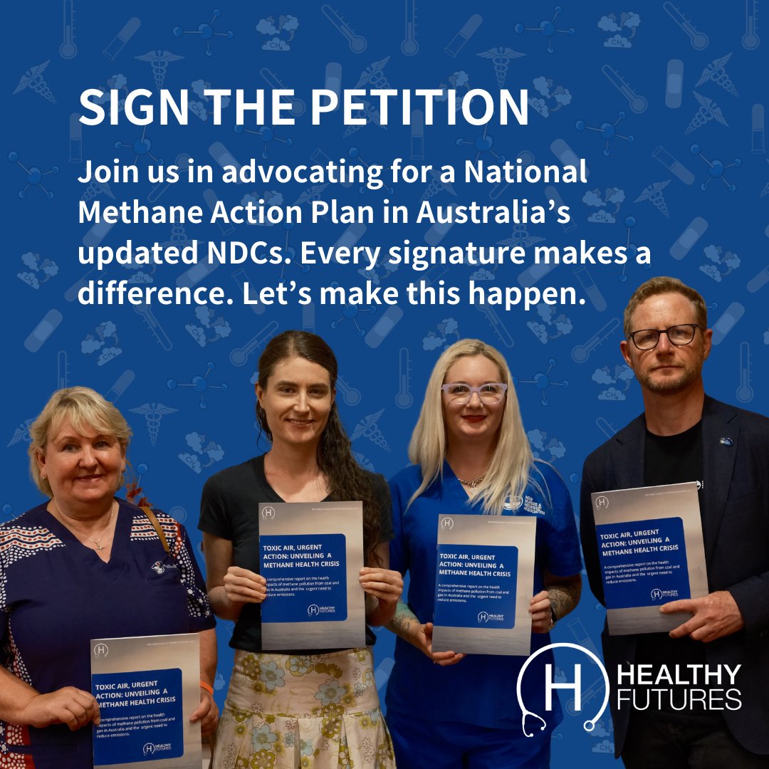 Methane is fueling the climate crisis and harming our health—causing asthma, heatstroke &amp; more.

Healthcare workers, add your voice! Sign the petition to demand a National Methane Action Plan in Australia’s NDCs. 🩺

👉 healthyfutures.net.au/methane_ndc_pe…