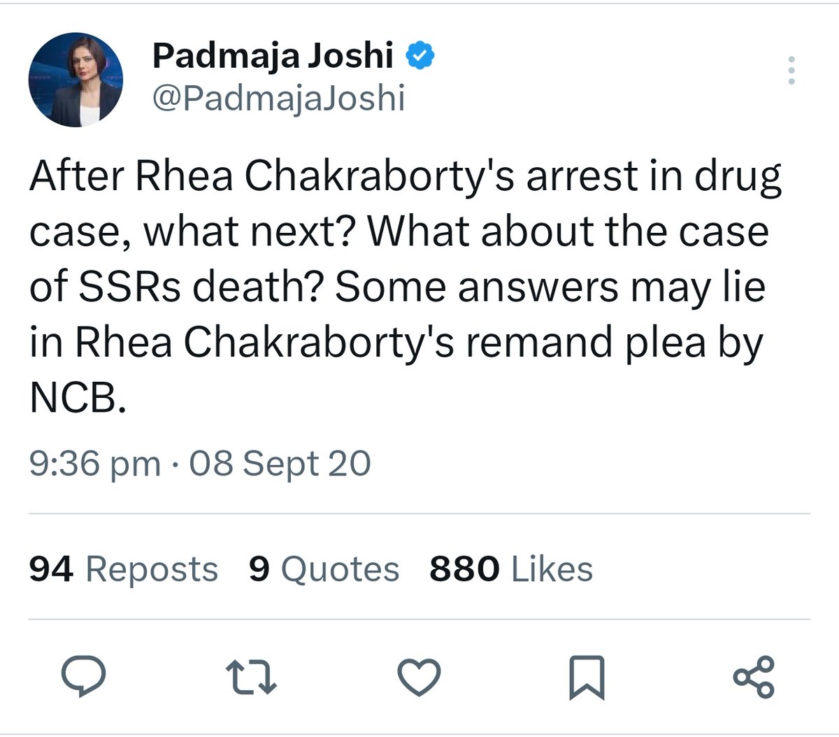 zoo_bear's tweet photo. @PadmajaJoshi True. When are all the 'star anchors' apologising to Rhea Chakraborty for the non stop media trail. https://t.co/YfOJx8rL0W
