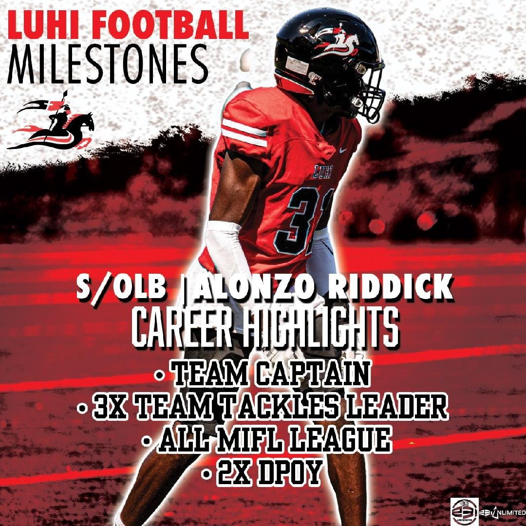 LuHi Football (@luhifootball) on Twitter photo 🚨Career Highlights & Awards🚨
A 2x Defense Player of The Year, Alonzo Riddick led the Crusaders in tackles 3 consecutive seasons.
▪️Multiple Division 1 offers ▪️Signed with Fordham University
<a href="/Alonzo_Riddick/">Alonzo Riddick</a> #WeAreLuhi 🚨Career Highlights & Awards🚨
A 2x Defense Player of The Year, Alonzo Riddick led the Crusaders in tackles 3 consecutive seasons.
▪️Multiple Division 1 offers ▪️Signed with Fordham University
<a href="/Alonzo_Riddick/">Alonzo Riddick</a> #WeAreLuhi