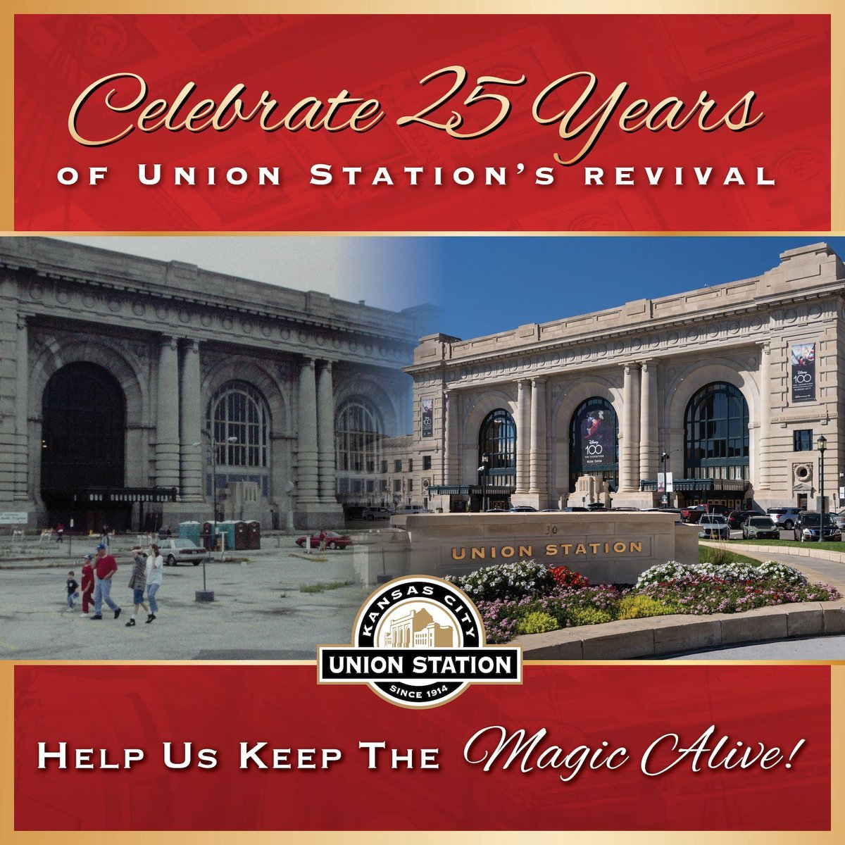 UnionStationKC's tweet photo. This year marks 25 years since Union Station Kansas City's grand reopening - a story of transformation that reflects the heart of our community. From its near-demolition to becoming a vibrant hub, our station has been a cherished part of Kansas City's history.

Your support has been crucial in preserving this iconic landmark. As we celebrate this milestone, we invite you to join our mission to maintain, enhance, and support Union Station’s continued success.

Union Station is a 501(c)3 nonprofit organization. Your tax-deductible donation can make a real impact:
• $10 helps support daily operations and upkeep.
• $25 contributes to community events and activities.
• $50 supports engaging educational programs.
• $100 helps maintain our historic architecture.
• $250 enhances new events and attractions.
• $500 or more funds critical restoration and improvements.

Be part of our ongoing Union Station story. Make your tax-deductible donation today >> https://t.co/N2Xh7bd2rd