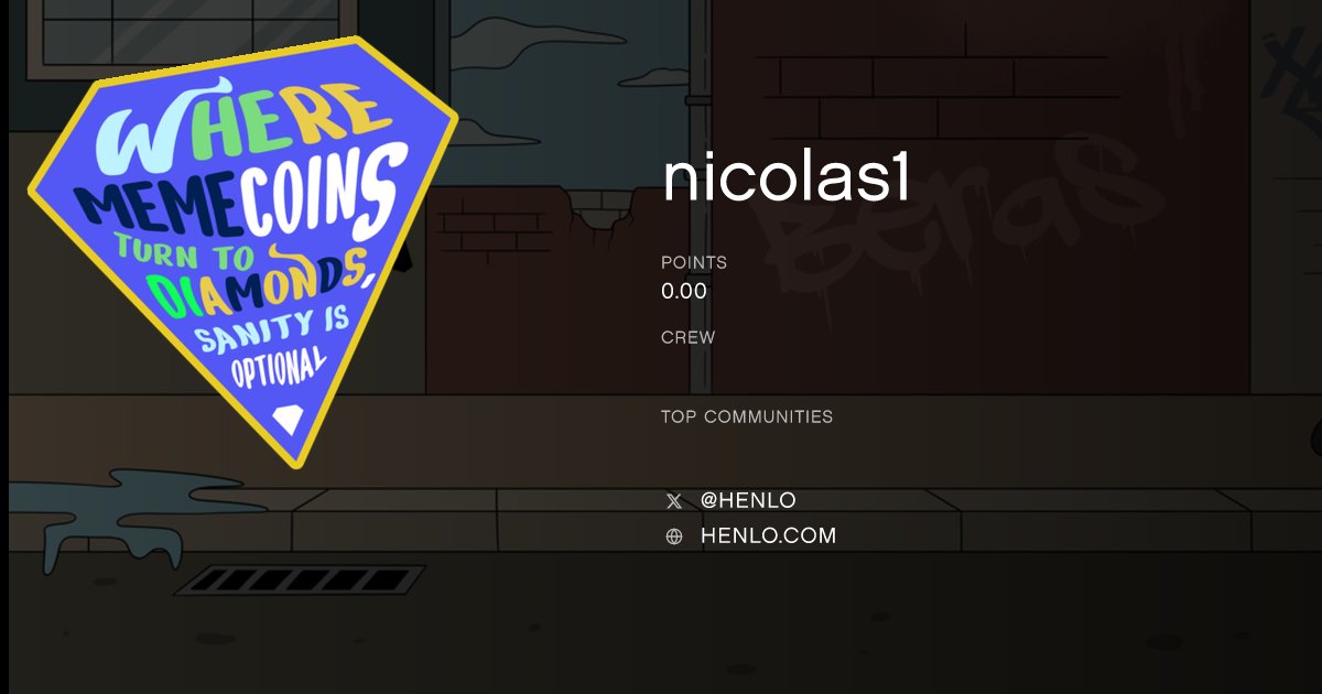 Nicolaszksync's tweet photo. henlo, check out my personal henlo card! @henlo is a dumb memecoin built by the biggest cult org in the berachain ecosystem. envisioned by Satoshi Nakamoto as cryptos Universal Greeting. 💸🐼🚀 https://t.co/0EO2heTyZp