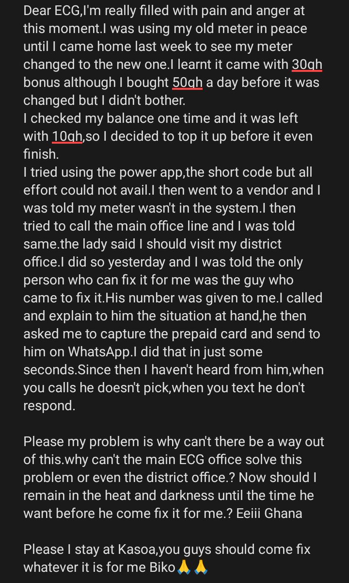 KasoaSark's tweet photo. Dear @ECGghOfficial  @gyaigyimii @kwadwosheldon @shattawalegh @JDMahama @BenopaOnyx1 @sarkodie @djsliming @stonebwoy @GhPoliceService @utvghana #wontumitv @honkenagy @tv3_ghana https://t.co/hEh8tqbmnF