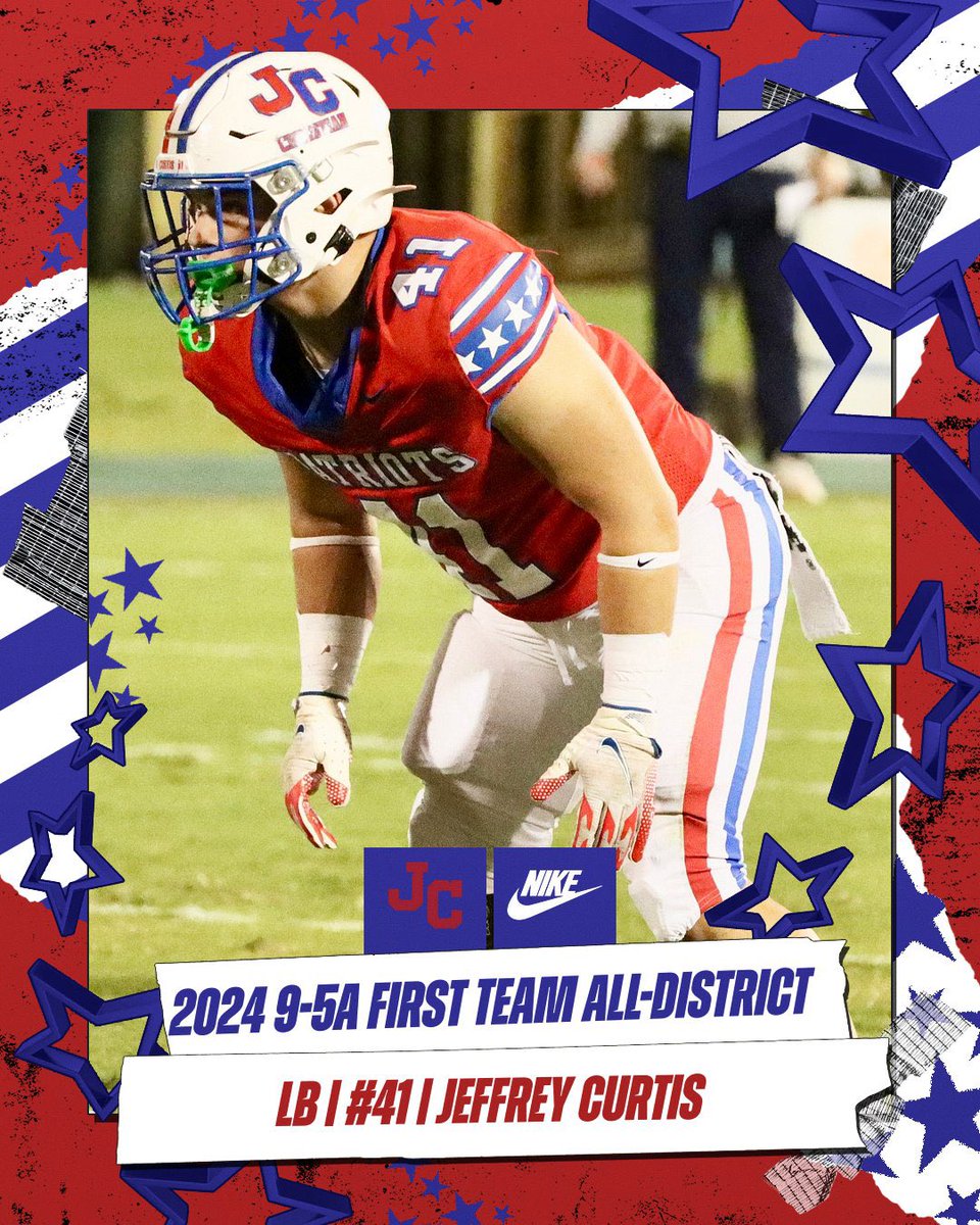 Congratulations to THREE PATRIOTS who have earned 2024 1st Team 9-5A All-DISTRICT selection.

‘25 #0 Xavier Brown - Defensive Back 

‘25 #75 Gabe Legarde - Offensive Line

‘26 #41 Jeffrey Curtis - Linebacker

#PatriotPower #BCFL